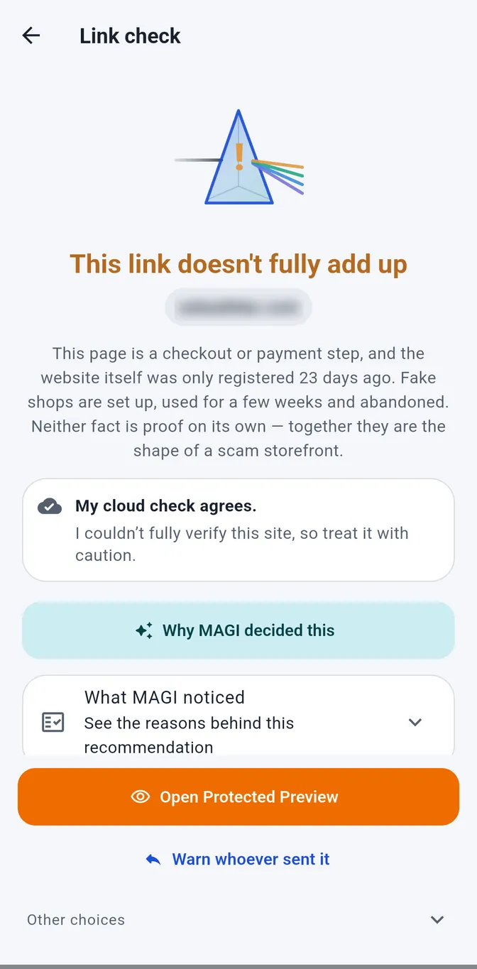 Parakh stopping a checkout link: this link doesn't fully add up, the website was only registered 23 days ago
